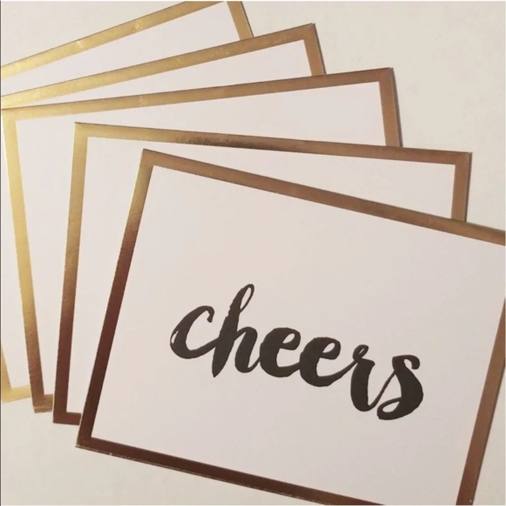 4/$15🌻set of 5 Cheers gold Cards & 5 Envelopes
